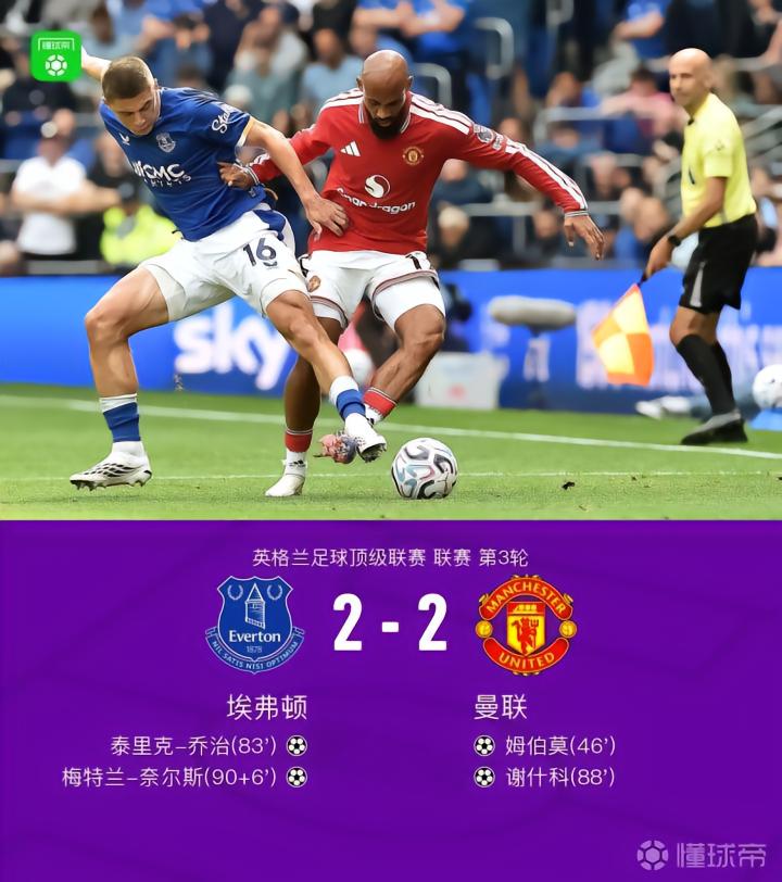 曼联客场2-2战平埃弗顿，姆伯莫一条龙，奈尔斯世界波绝平